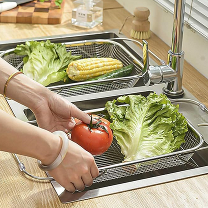 🍽️ 50% OFF NOW! 🧺 Stainless Steel Telescopic Drainer Basket – Adjustable width, rust-proof & durable – Perfect for sinks, dishes & kitchen prep ✨
