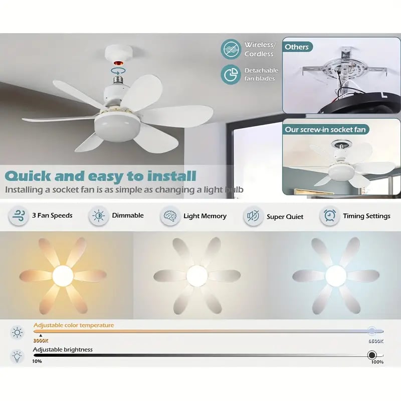 🔥sale-50%OFF-🎁2-IN-1 PORTABLE CEILING FAN & LIGHT with Remote Control