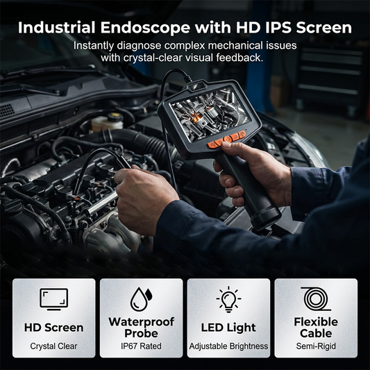🔬Waterproof Industrial Endoscope Camera with 4.3" IPS Screen