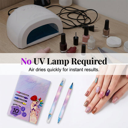 🥳2026 HOT SALE🥳💞50K+ SOLD!⏳✨10-Color Dual-Tip Nail Art Marker Pen Set
