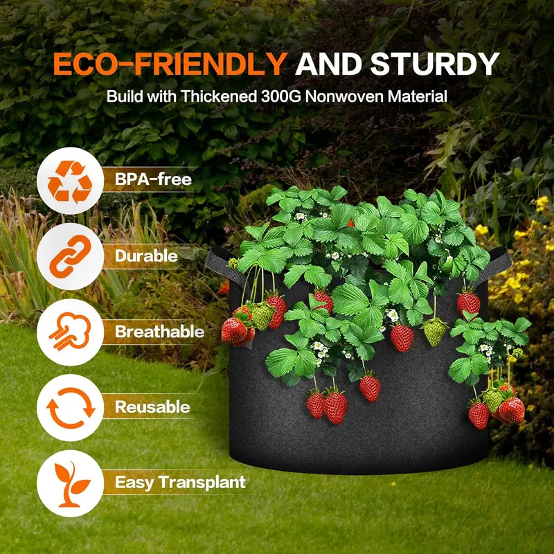 🌱👜 5-Pack Thickened Non-Woven Grow Bag With Handles – Heavy Duty, Breathable Fabric, Eco-Friendly, Large Capacity. Perfect For Potatoes, Tomatoes & Herbs! 🥔🍅🌿