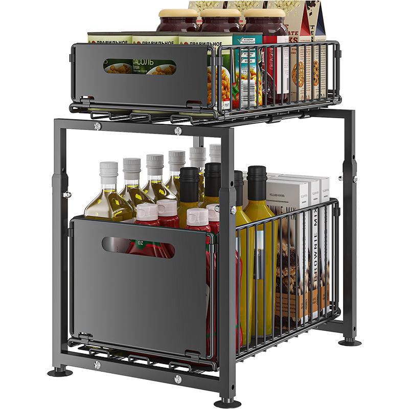 📦50% OFF NOW! 2-Tier Pull-Out Shelf – Expandable Under Sink Organizer, Double Layer Sliding Storage Rack for Kitchen Cabinet Bathroom Pantry
