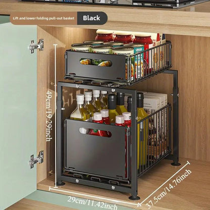 📦50% OFF NOW! 2-Tier Pull-Out Shelf – Expandable Under Sink Organizer, Double Layer Sliding Storage Rack for Kitchen Cabinet Bathroom Pantry