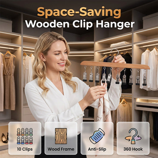 📢📢50% OFF !! ⏰Multi-Clip Wooden Hanger for Closet Organization