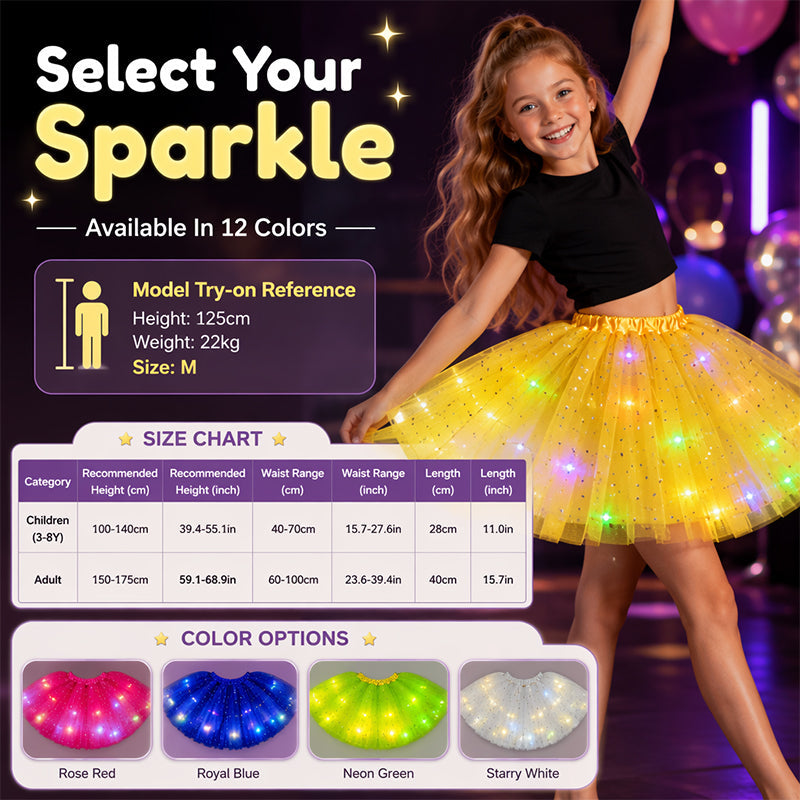 🎁LED Light Up Sequin Tutu Skirt Star Mesh Princess Skirt for Girls and Adults