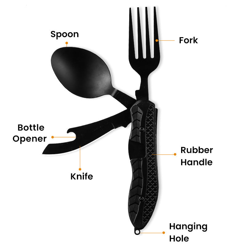 🍴Must-have for outdoor trips 🥄4-In-1 Outdoor Folding Multifunctional Tableware Stainless steel camping disassembled cutlery set