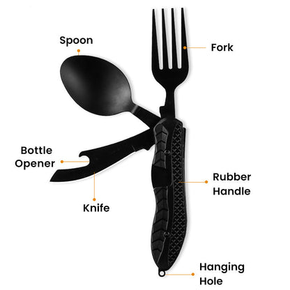 🍴Must-have for outdoor trips 🥄4-In-1 Outdoor Folding Multifunctional Tableware Stainless steel camping disassembled cutlery set