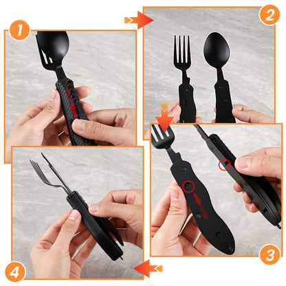 🍴Must-have for outdoor trips 🥄4-In-1 Outdoor Folding Multifunctional Tableware Stainless steel camping disassembled cutlery set