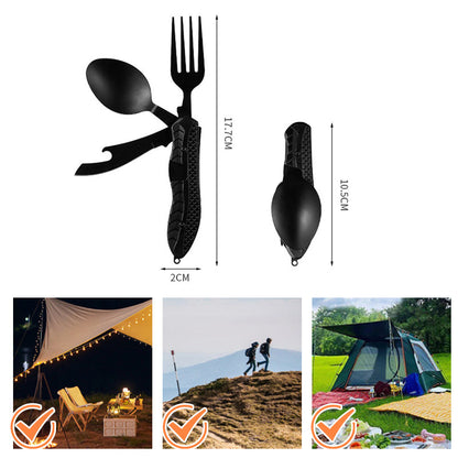 🍴Must-have for outdoor trips 🥄4-In-1 Outdoor Folding Multifunctional Tableware Stainless steel camping disassembled cutlery set