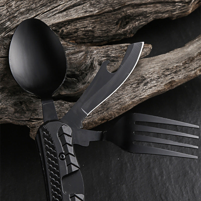 🍴Must-have for outdoor trips 🥄4-In-1 Outdoor Folding Multifunctional Tableware Stainless steel camping disassembled cutlery set