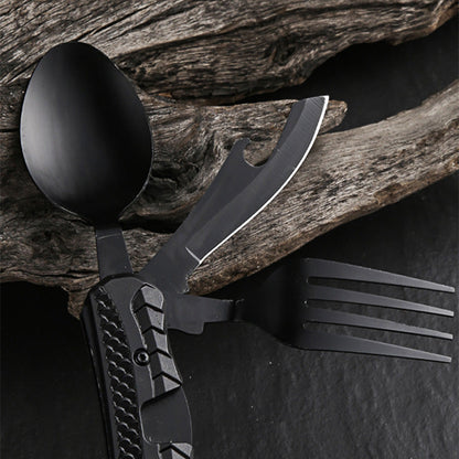 🍴Must-have for outdoor trips 🥄4-In-1 Outdoor Folding Multifunctional Tableware Stainless steel camping disassembled cutlery set
