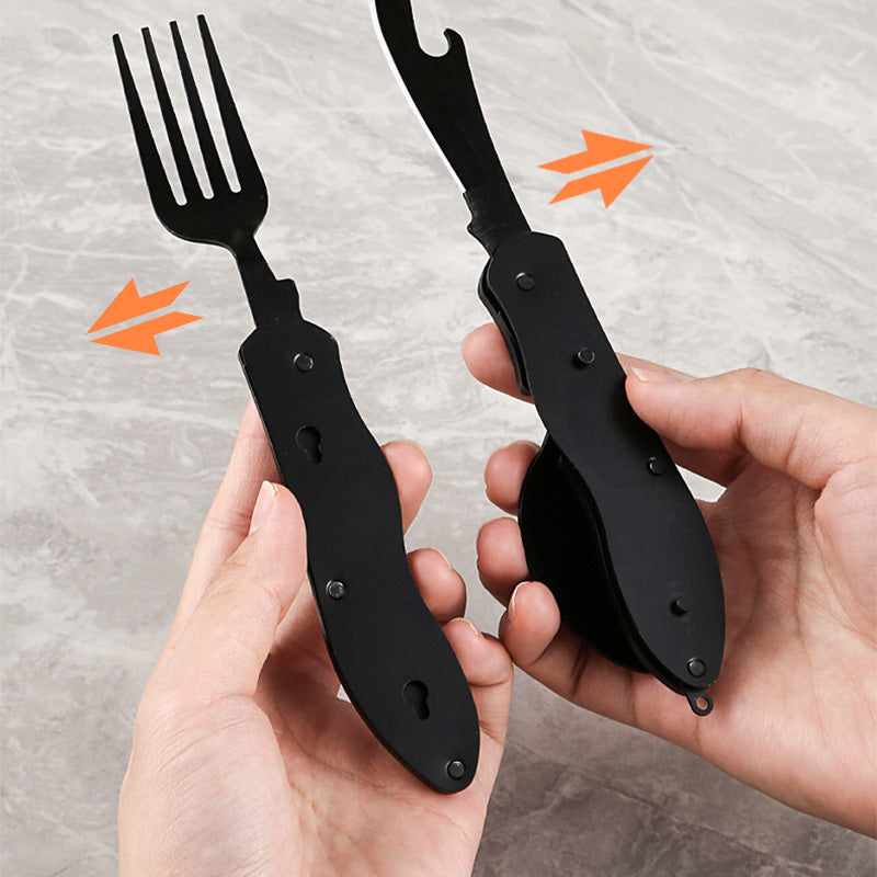 🍴Must-have for outdoor trips 🥄4-In-1 Outdoor Folding Multifunctional Tableware Stainless steel camping disassembled cutlery set