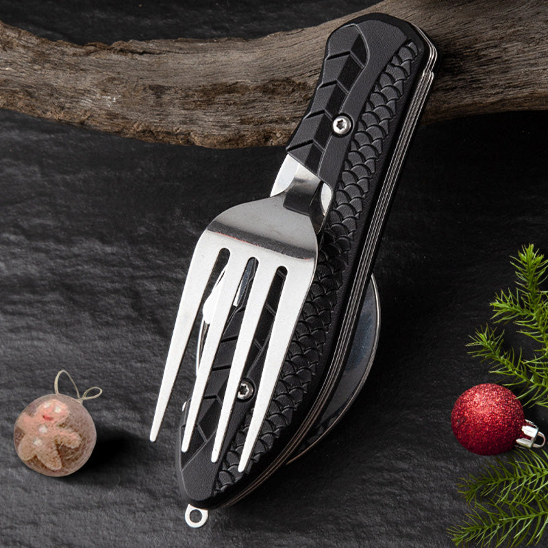 🍴Must-have for outdoor trips 🥄4-In-1 Outdoor Folding Multifunctional Tableware Stainless steel camping disassembled cutlery set
