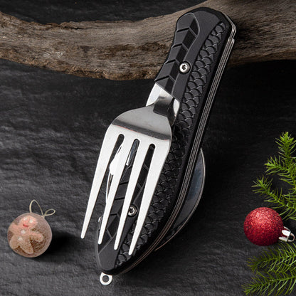 🍴Must-have for outdoor trips 🥄4-In-1 Outdoor Folding Multifunctional Tableware Stainless steel camping disassembled cutlery set