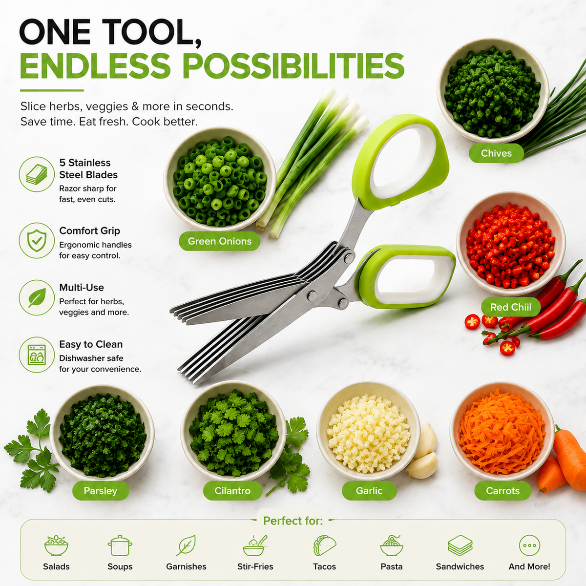 💥Buy 1, Get 1 Free ✂️5-Blade Stainless Steel Herb Scissors with Protective Sheath