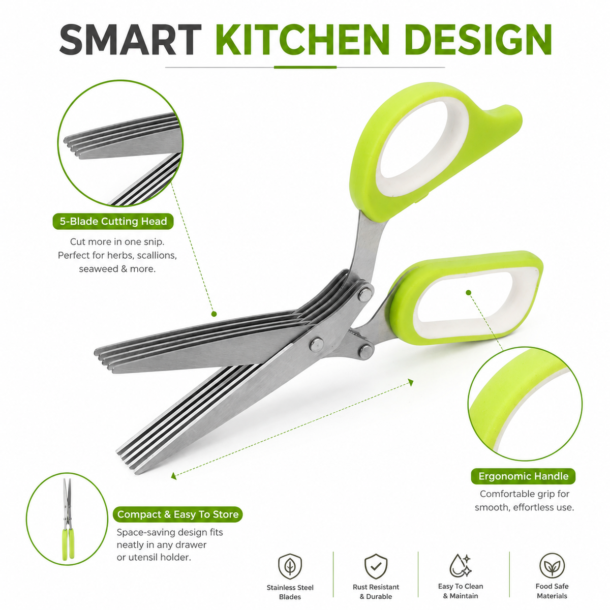 💥Buy 1, Get 1 Free ✂️5-Blade Stainless Steel Herb Scissors with Protective Sheath