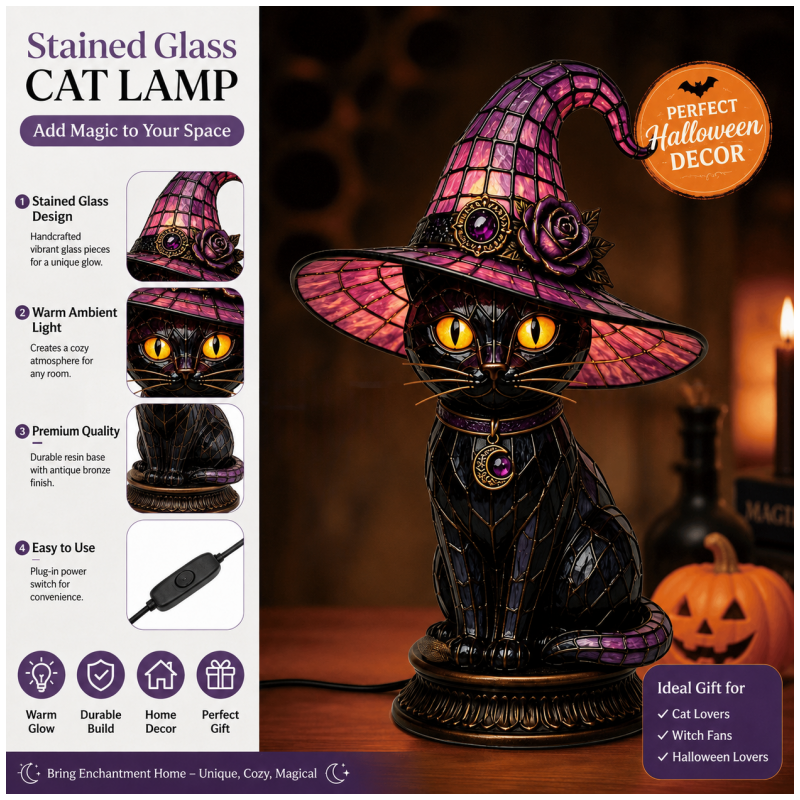 Gothic Halloween Witch Cat Table Lamp