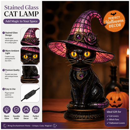 Gothic Halloween Witch Cat Table Lamp