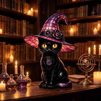 Gothic Halloween Witch Cat Table Lamp