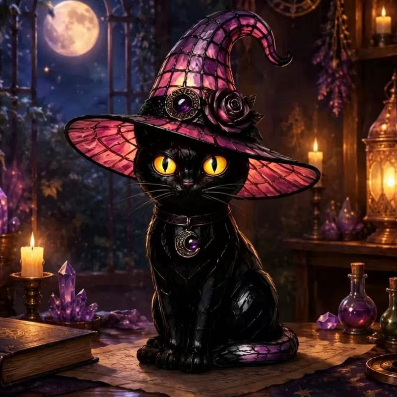 Gothic Halloween Witch Cat Table Lamp