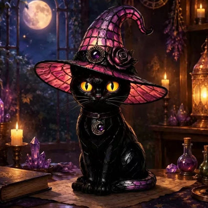 Gothic Halloween Witch Cat Table Lamp