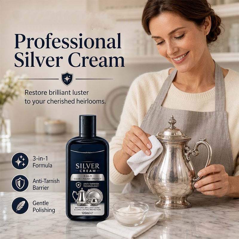 🔥Buy 3 Get 2 Free🔥Anti‑Tarnish Silver Polish Cream, 3‑in‑1 Clean Polish Protect Silver Care Cream
