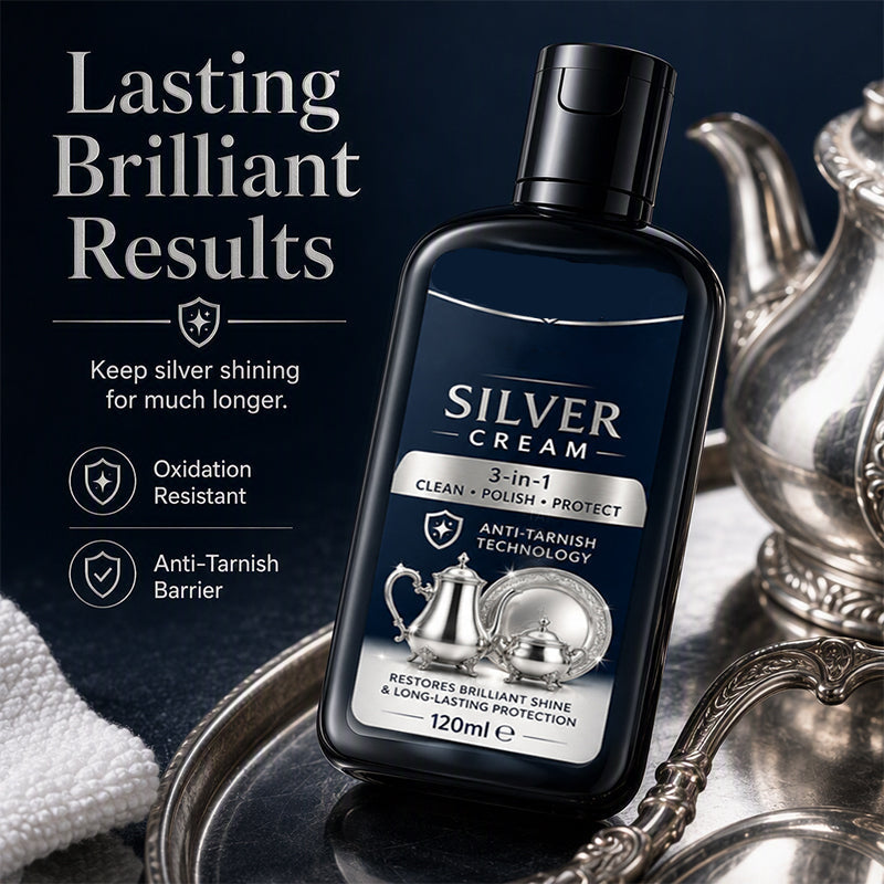 🔥Buy 3 Get 2 Free🔥Anti‑Tarnish Silver Polish Cream, 3‑in‑1 Clean Polish Protect Silver Care Cream