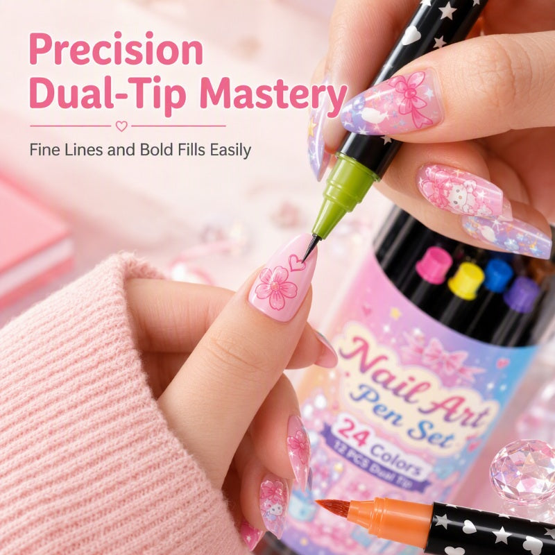 🎉 2026 Sale💅 24‑Colors Dual‑Ended Nail Art Pens‑DIY Manicure Drawing Set 🎨