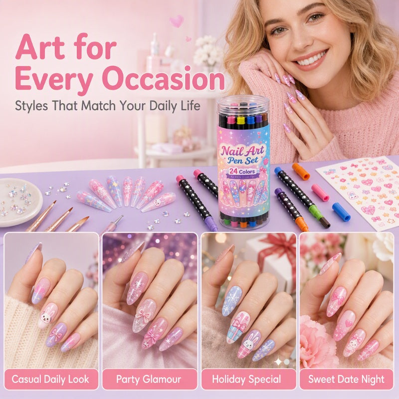 🎉 2026 Sale💅 24‑Colors Dual‑Ended Nail Art Pens‑DIY Manicure Drawing Set 🎨