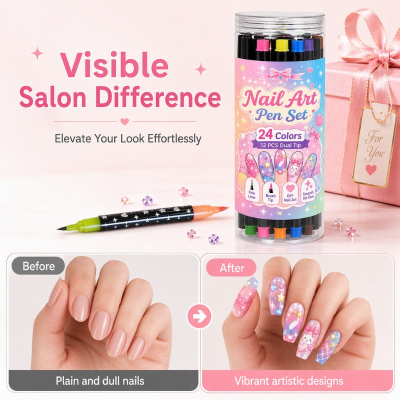 🎉 2026 Sale💅 24‑Colors Dual‑Ended Nail Art Pens‑DIY Manicure Drawing Set 🎨