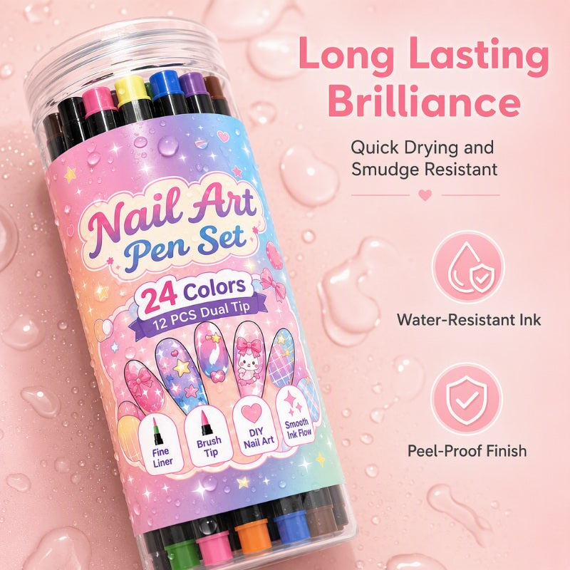 🎉 2026 Sale💅 24‑Colors Dual‑Ended Nail Art Pens‑DIY Manicure Drawing Set 🎨
