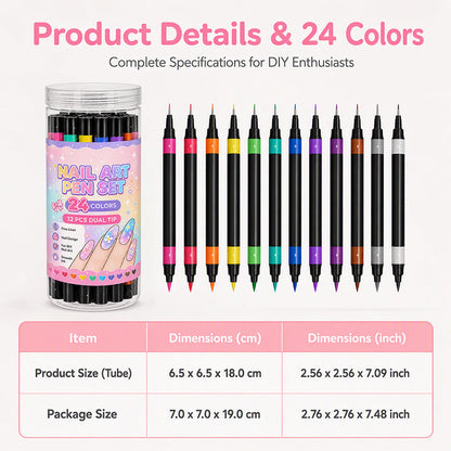 🎉 2026 Sale💅 24‑Colors Dual‑Ended Nail Art Pens‑DIY Manicure Drawing Set 🎨