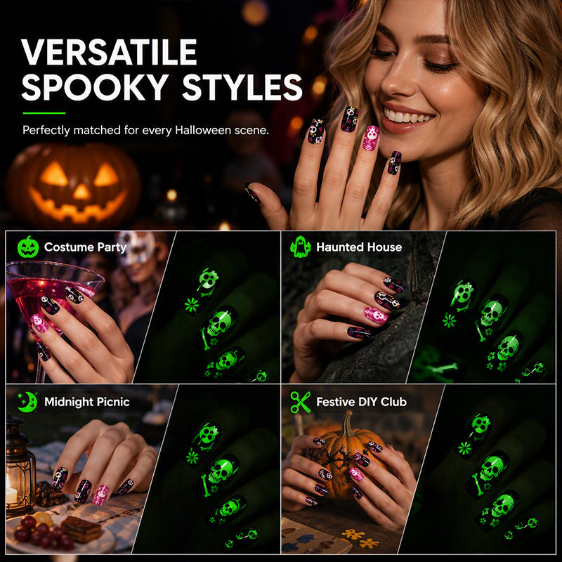 🎃 2026 Halloween Early Deal!🔥Buy 1 Get 1 Free✨Glow Halloween Nail Wraps