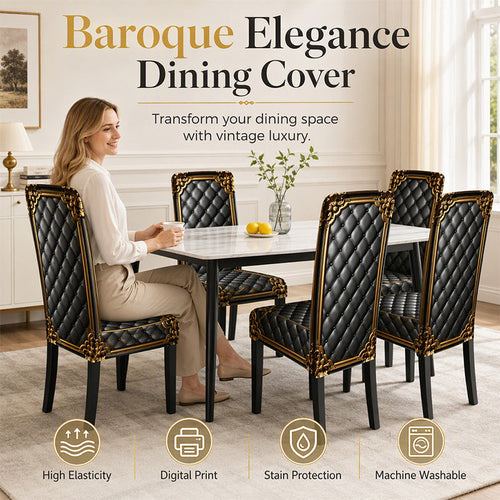 🪑 50% Off for a Limited Time! ✨ Chair Cover – Baroque-Style Gold-Foil Print