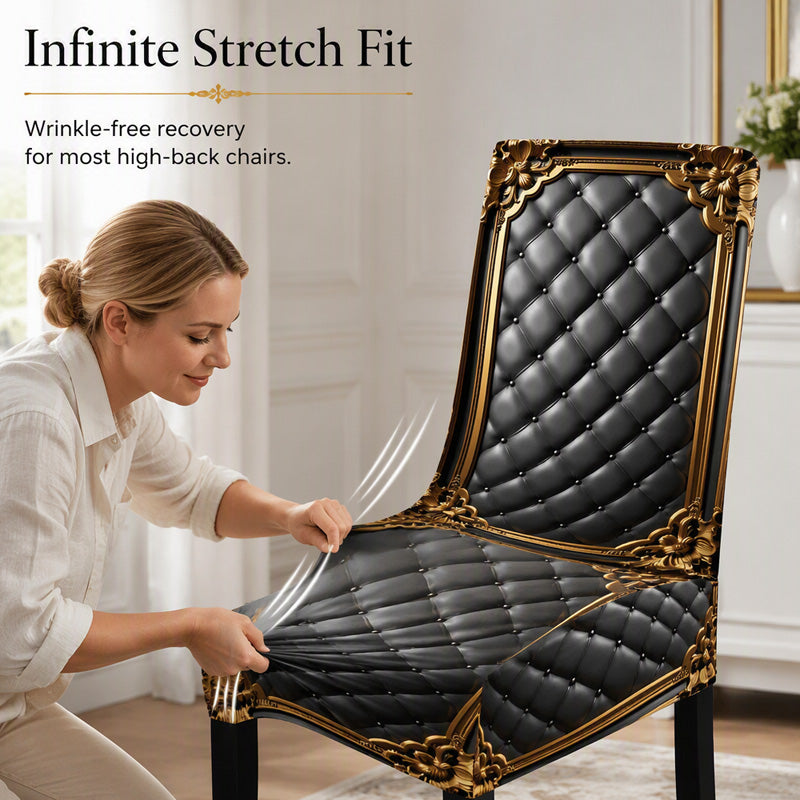 🪑 50% Off for a Limited Time! ✨ Chair Cover – Baroque-Style Gold-Foil Print