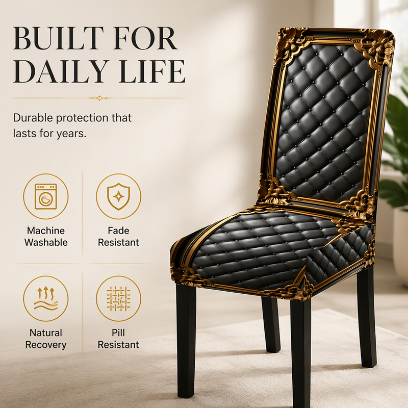 🪑 50% Off for a Limited Time! ✨ Chair Cover – Baroque-Style Gold-Foil Print