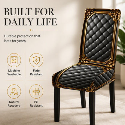 🪑 50% Off for a Limited Time! ✨ Chair Cover – Baroque-Style Gold-Foil Print