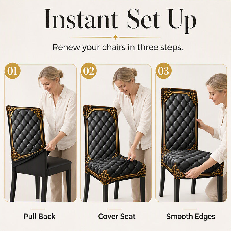 🪑 50% Off for a Limited Time! ✨ Chair Cover – Baroque-Style Gold-Foil Print