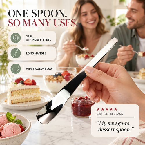 ✨Buy 1 Free 1🥄Stainless Steel Dessert Spoon Long-Handle 316L Stainless Steel Dessert Spoon