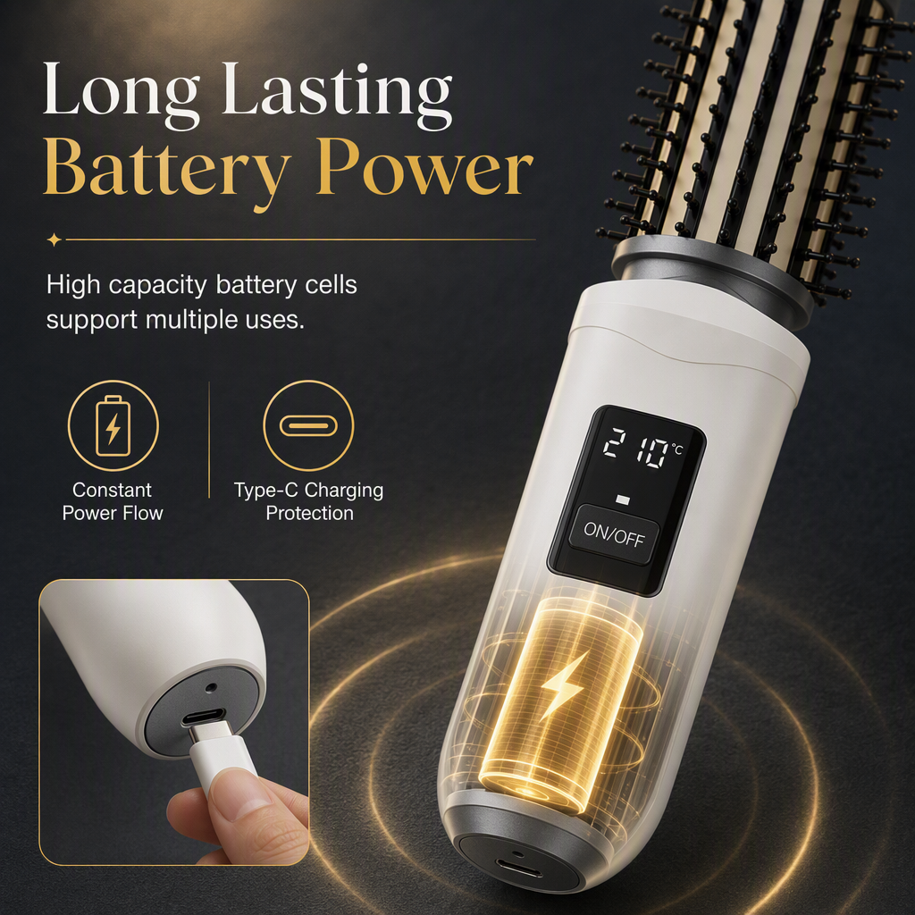 🔥50%OFF✨🎁2-in-1 Cordless Electric Hair Straightener & Curling Brush