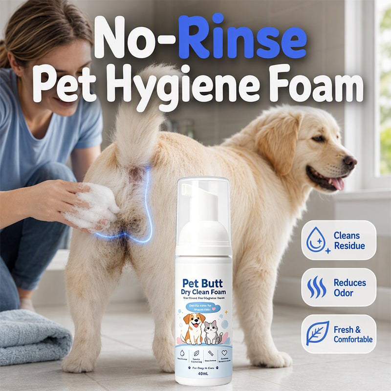🐾50% OFF NOW! No-Rinse Pet Butt Dry Clean Foam, Pet Hygiene Foam for Dogs & Cats, Remove Dirt & Odor Without Water Washing