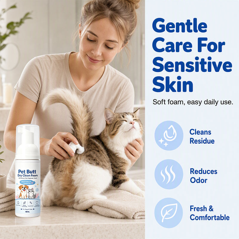 🐾50% OFF NOW! No-Rinse Pet Butt Dry Clean Foam, Pet Hygiene Foam for Dogs & Cats, Remove Dirt & Odor Without Water Washing