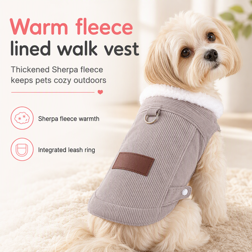 🐶🐱 Half-price offer for the first 50 customers 🐾 Warm Sherpa-Lined Pet Vest — Thickened, fleece-lined autumn/winter apparel for cats and dogs.