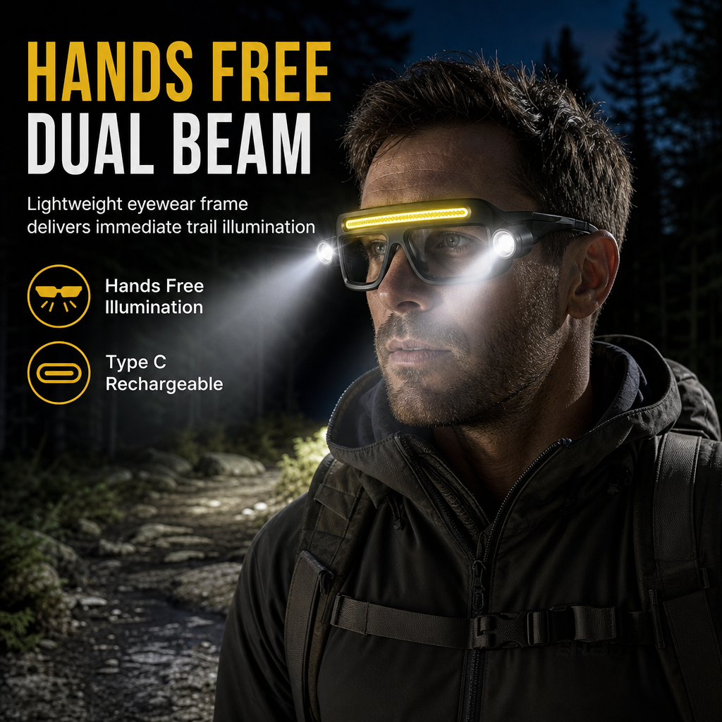⏳ Last day for special offers—save up to 50%! 💥 Rechargeable LED Headlamp Glasses with gesture-sensing control. 🔧💡 Features a Type-C charging port, 5 lighting modes (COB light source), IPX4 water resistance, and an ultra-lightweight design.
