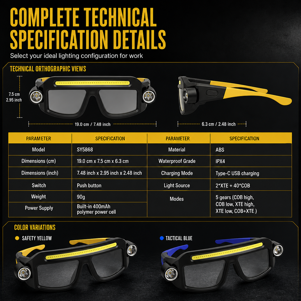 ⏳ Last day for special offers—save up to 50%! 💥 Rechargeable LED Headlamp Glasses with gesture-sensing control. 🔧💡 Features a Type-C charging port, 5 lighting modes (COB light source), IPX4 water resistance, and an ultra-lightweight design.
