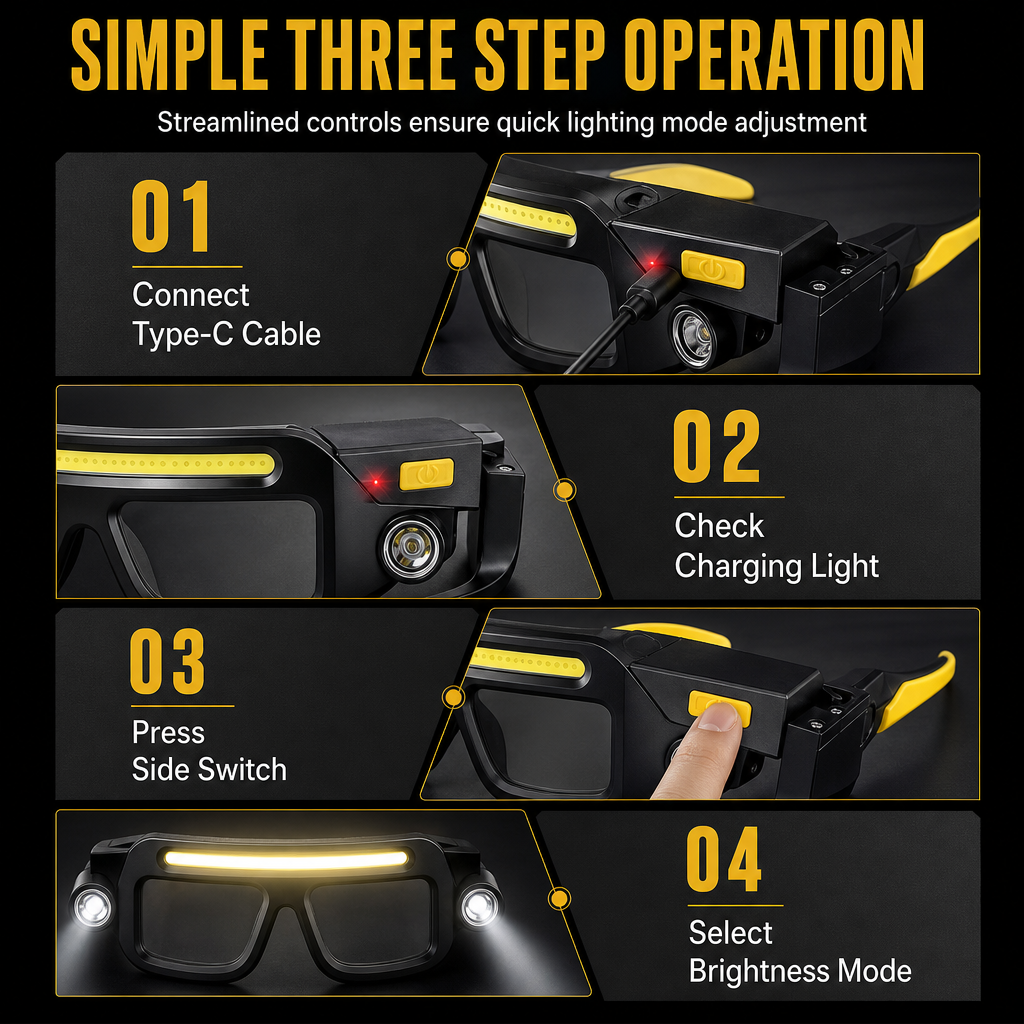 ⏳ Last day for special offers—save up to 50%! 💥 Rechargeable LED Headlamp Glasses with gesture-sensing control. 🔧💡 Features a Type-C charging port, 5 lighting modes (COB light source), IPX4 water resistance, and an ultra-lightweight design.