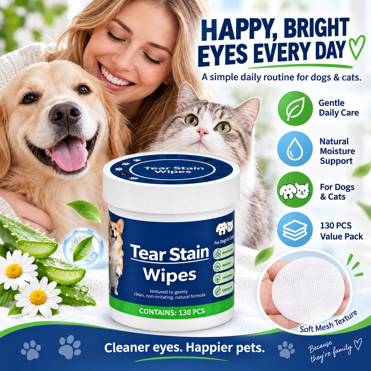 🐶🐱 Buy 1 Get 1 Free for the first 50 customers 🌿 Universal eye and tear stain cleaning wipes for cats and dogs