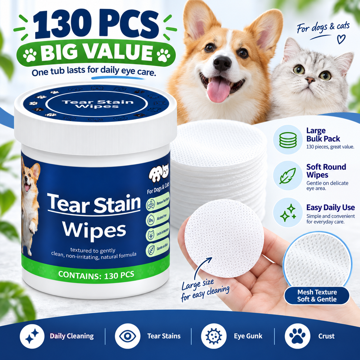 🐶🐱 Buy 1 Get 1 Free for the first 50 customers 🌿 Universal eye and tear stain cleaning wipes for cats and dogs