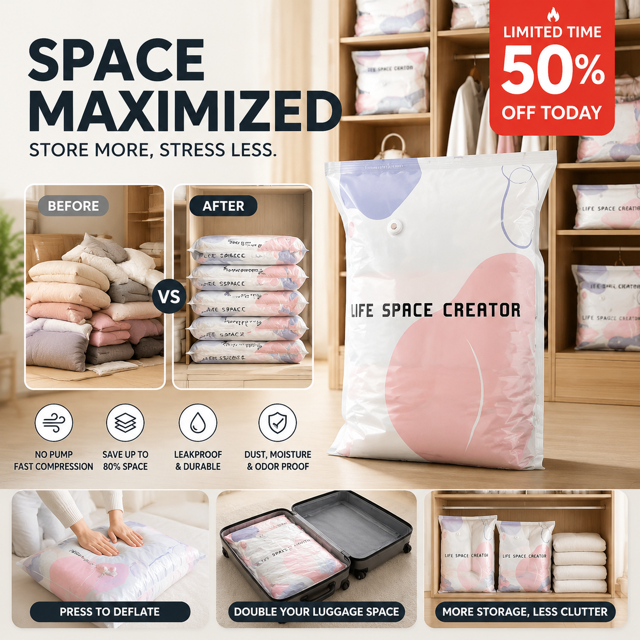 🔥2026 Hot Sale🔥No-Pump Large Vacuum Storage Compression Bags