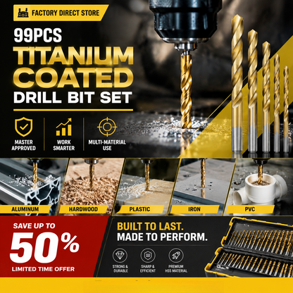 🔥Factory Direct Sales🔧 99-Piece Titanium Coated Drill Bit Set